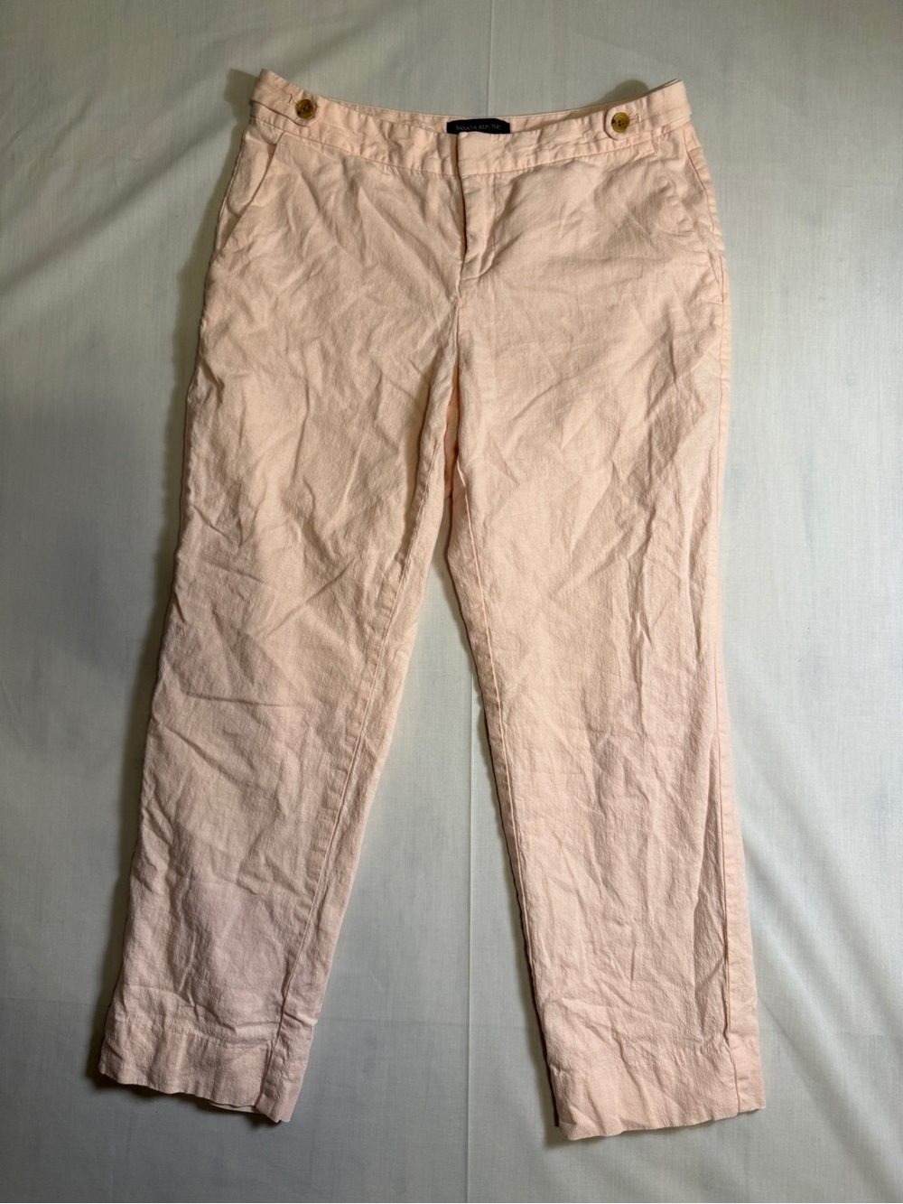 Banana Republic Avery Linen Blend Crop Pants Womens 6 Blush Pink Button Waist